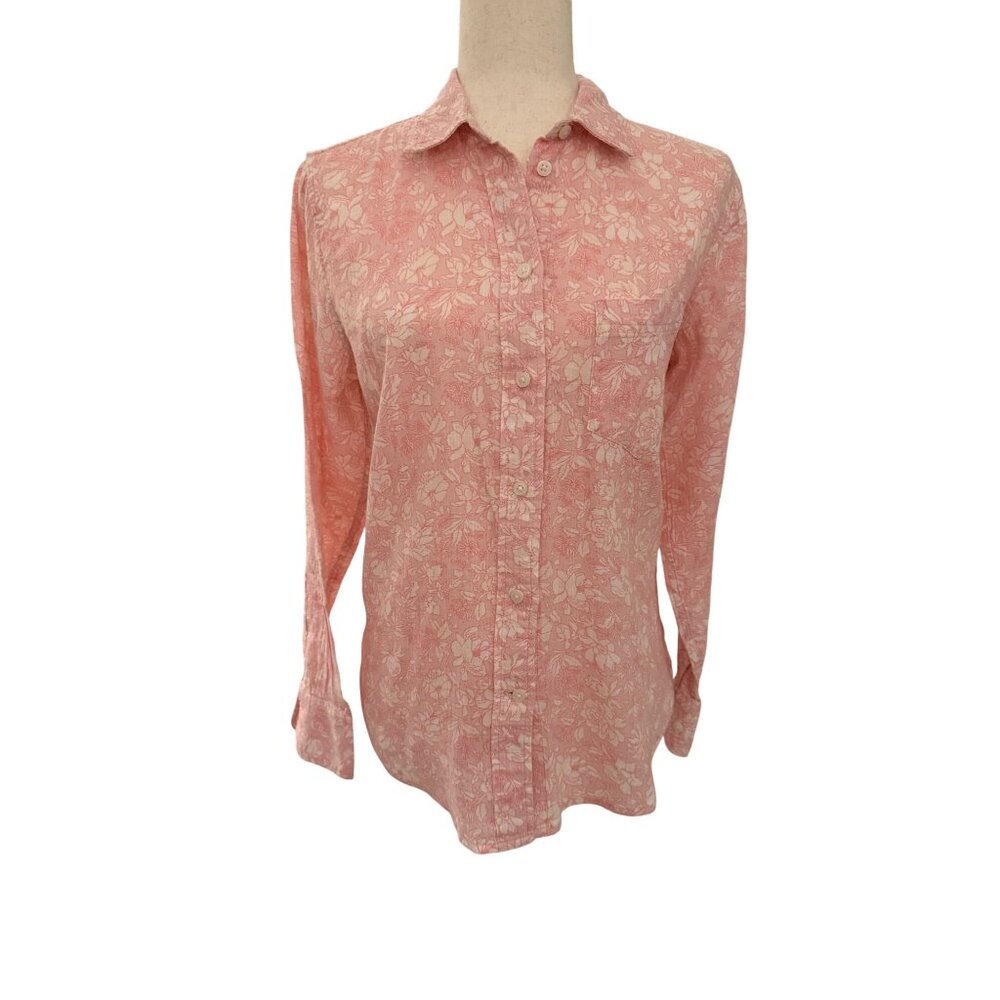 J.Crew Classic Button Down Shirt Women’s 6 Pink White Floral Long Sleeve Blouse